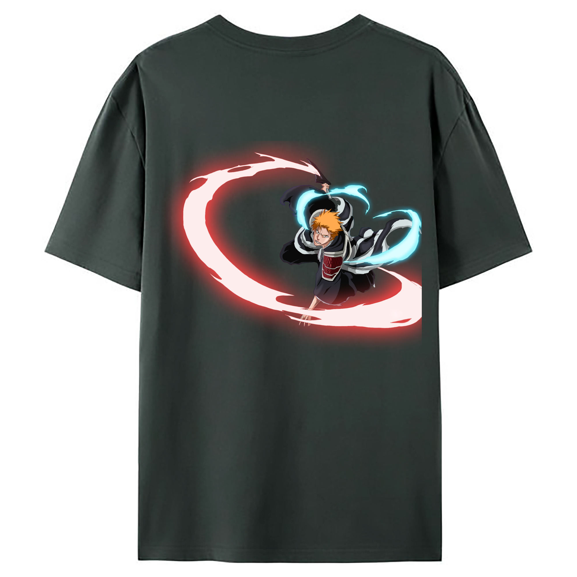 （画像用） ブリーチ 黒崎一護（くろさき いちご）BLEACH Kurosaki Ichigo 綿100％ メンズ半袖Tシャツ（バックプリント） 通気性